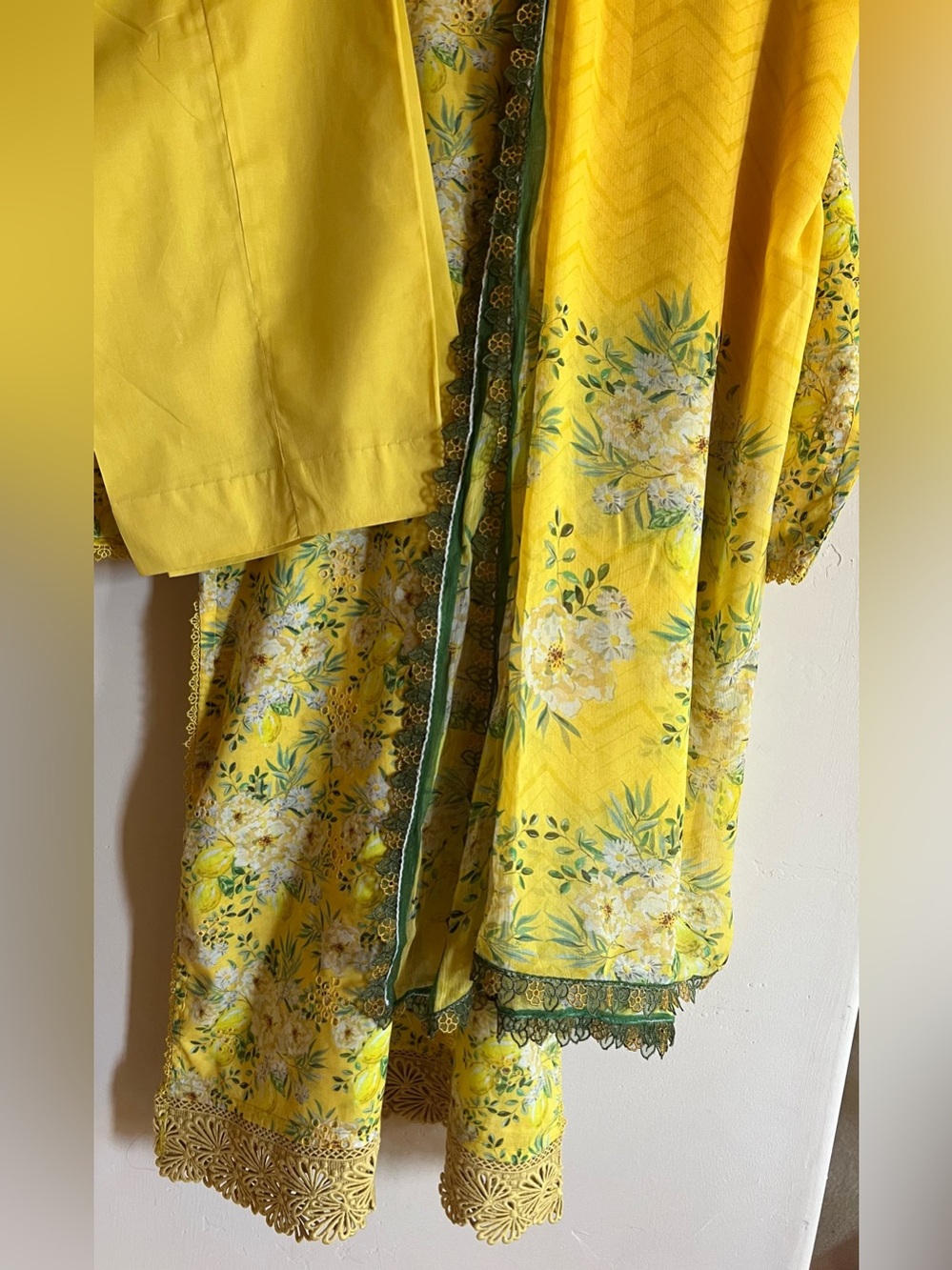 Yellow Floral Indian Pakistani lawn cotton dress brand Bareeze - Picture 7 of 11